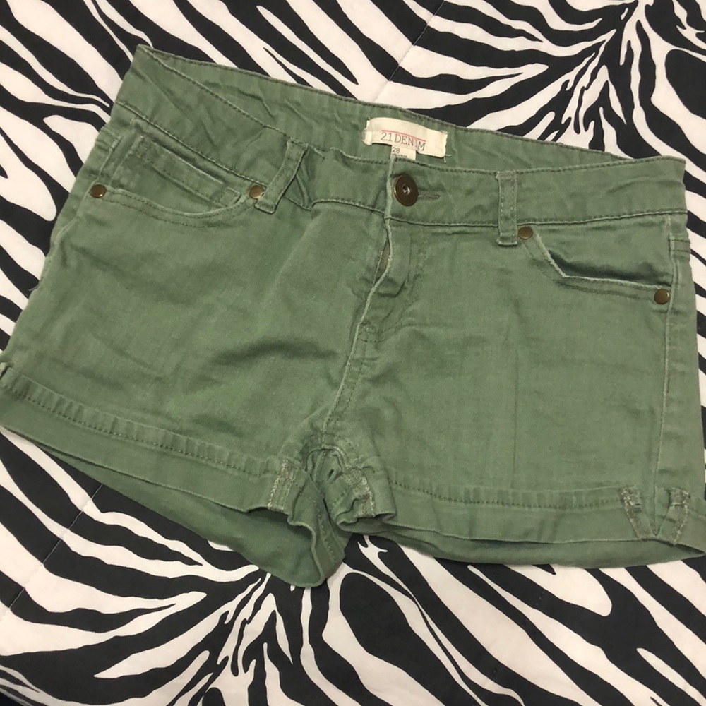 Olive Green Blue Jean Shorts